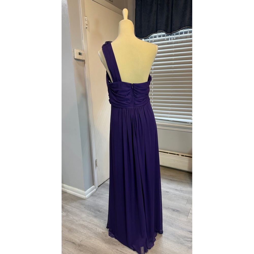 Cindy Purple One Shoulder Chiffon Maxi Gown Rosette Formal Dress XL Wedding Prom - Picture 4 of 13